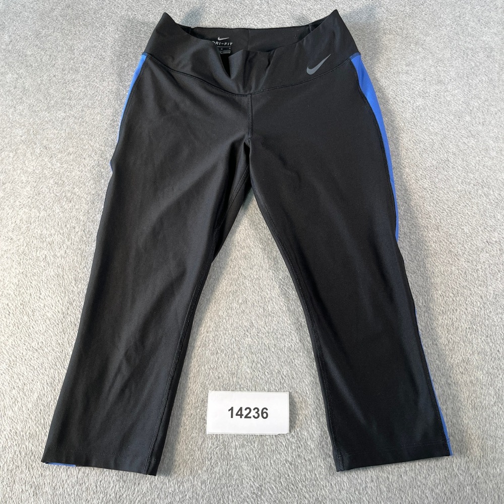 Nike Dri Fit Capri Leggings Womens Medium Black Swoosh High Waisted Activewear